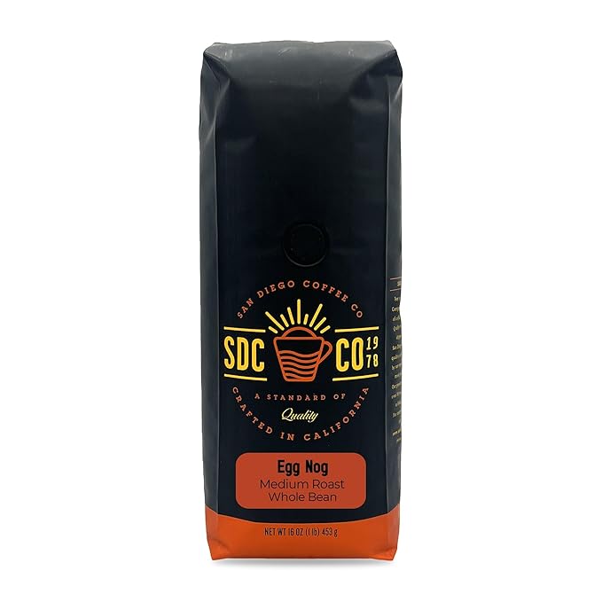 San Diego Coffee Egg Nog, Medium Roast, Whole Bean Coffee, 16-Ounce Bag Café en grano tostado