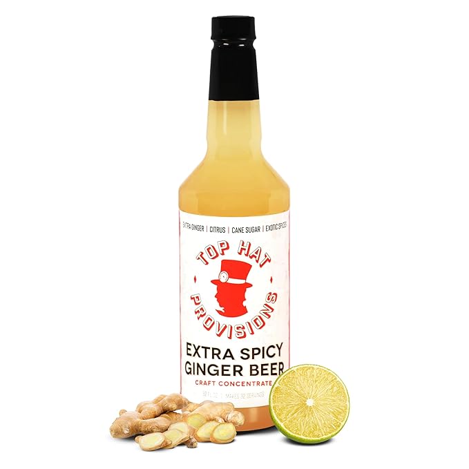 Top Hat Extra Spicy Ginger Beer Syrup - Spicy Ginger Syrup for Soda Makers - Makes 32 Craft Sodas, Mules, Cocktails, Mocktails - Compatible with SodaStream - Just add Soda Water - 32oz bottle