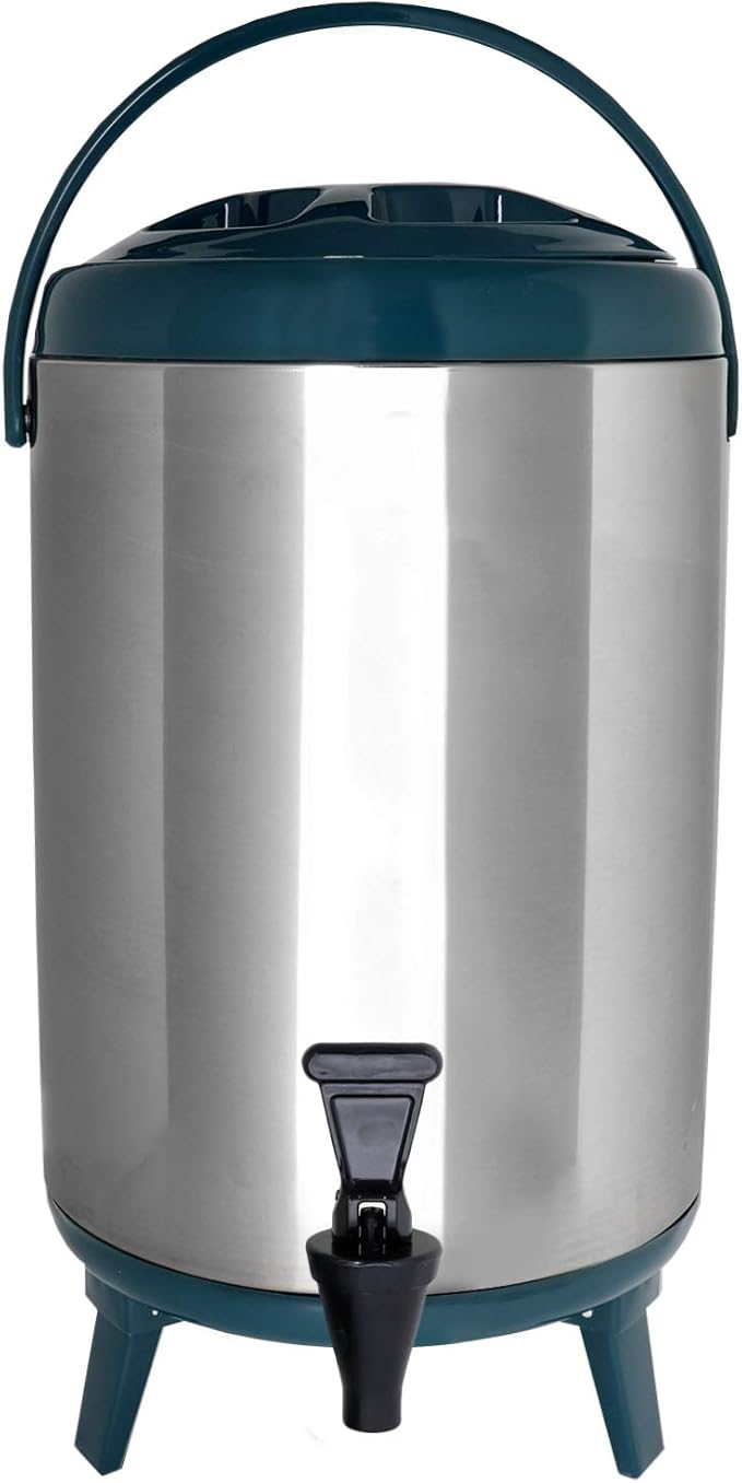 Stainless Steel Insulated Beverage Dispenser – Insulated Thermal Hot and Cold Coffee Carafe – 10 Liter Drink Dispenser with Spigot for Hot Water, Tea & Coffee, Cold Milk, Juice & More Teal