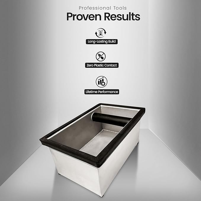 Rattleware Stainless Steel Knock Box | Heavy-Duty Espresso Grounds Container, Welded Bar, Durable and Efficient for Baristas - Quality Coffee Preparation (9.25"x5.5"x4")
