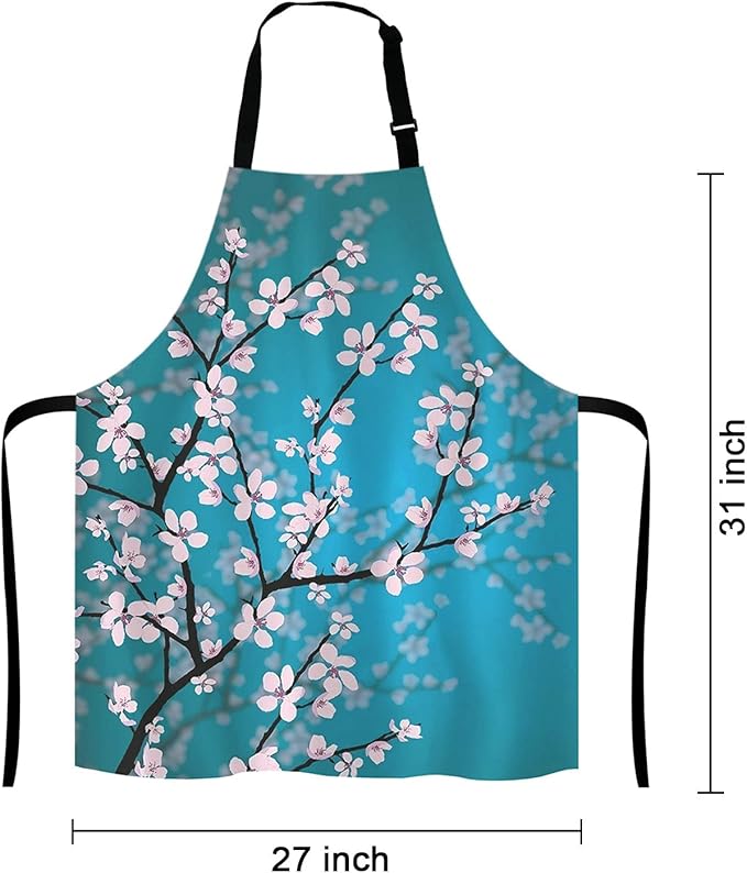 Spring Japanese Flowers Kitchen Cooking BBQ Chef Apron,Funny Apron for Men, Women - Dad Presents, Presents for Men - Birthday, Mothers Day Presents for Mom, Wife, Husband, Brother, Friends