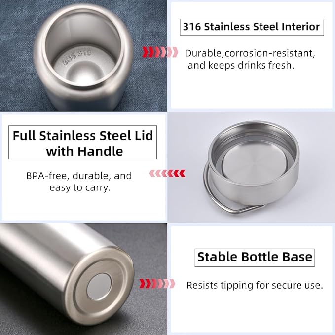 Vacuum Insulated Stainless Steel Water Bottle with Tea Infuser - Wide Mouth,BPA-Free, Leak- Proof,Keeps Cold 24H/ Hot 12H- Ideal for Travel,Office, Gym (25oz)