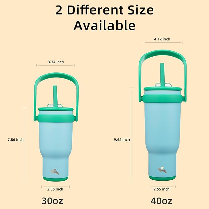 40 oz Tumbler with Side Handle, Insulated Water Bottle with Straw and 2 in 1 Lid, Stainless Steel Cup Travel Coffee Mug for Sports Office Gym,Ice Blue