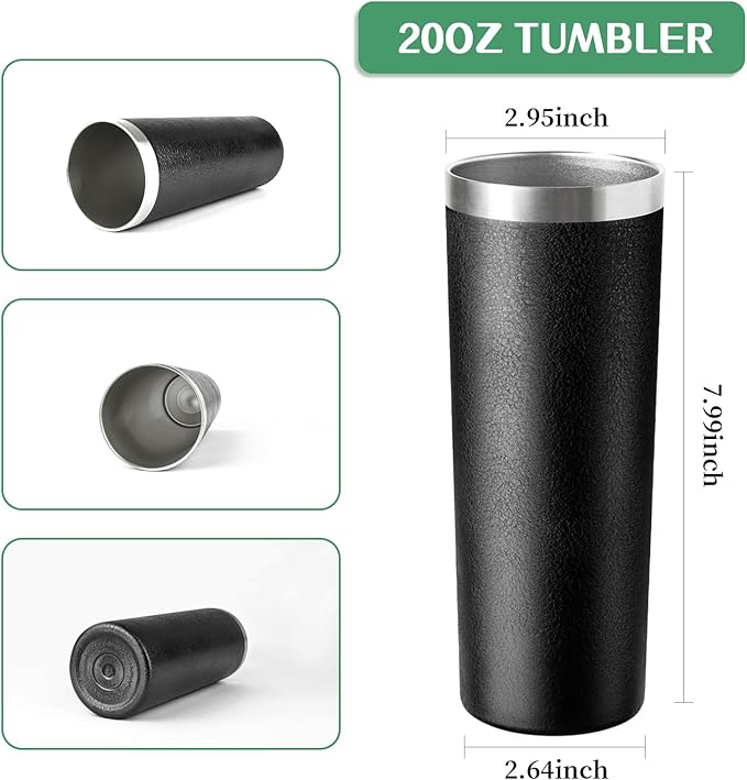 20 oz Skinny Tumbler with Lid and Straw,Stainless Steel Vacuum Insulated Tumbler Double Wall Travel Coffee Mug,Insulated Cup for Coffee, Tea, Beverages,Office (Texture Black,1)