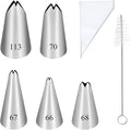 5PCS Piping Tips, Stainless Steel Cake Decorating Tips, Suitable for Pastry Fondant Cupcakes, with 50PCS Piping Bags, 1PCS Cleaning Brush