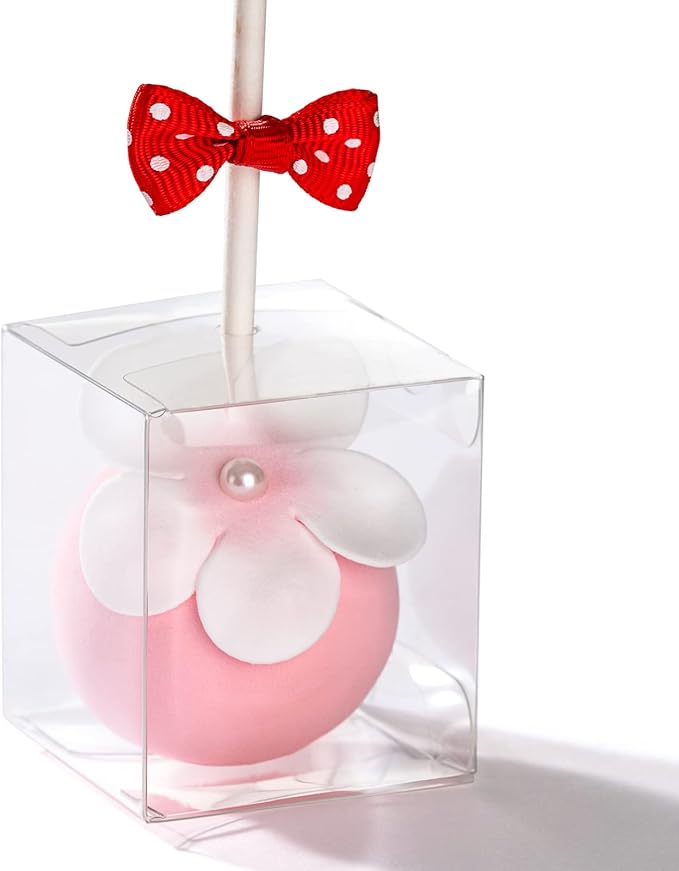 RomanticBaking 100 Pack 1 3/4" x 1 3/4" x 2" individul Single Cake Pop Box With Hole Small Gift Boxes Mini Plastic Boxes Treat Boxes Candy Boxes