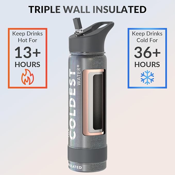 Coldest Insulated Water Bottle with Straw Lid - Stainless Steel Metal Insulated Bottle for Men & Women (Stardust Glitter, 24 oz)