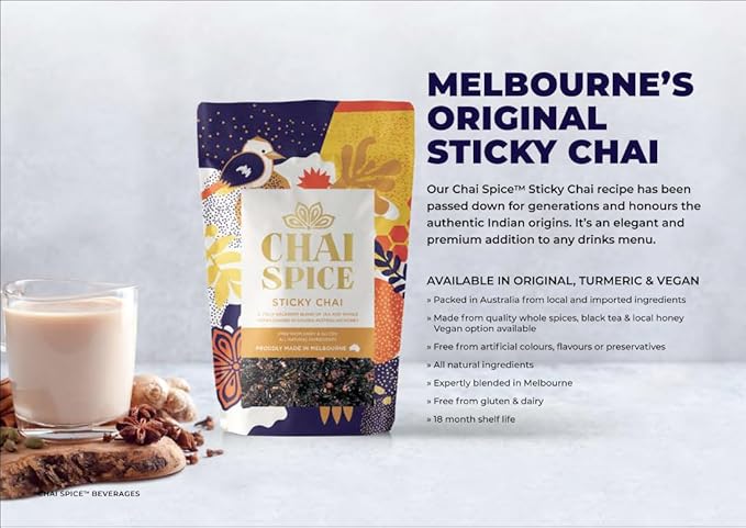Chai Spice Vegan Sticky Chai - 250g 16 Serves 100% Natural Whole Spices Chai Tea | Sugar Free | Gluten Free | No Concentrates or Preservatives