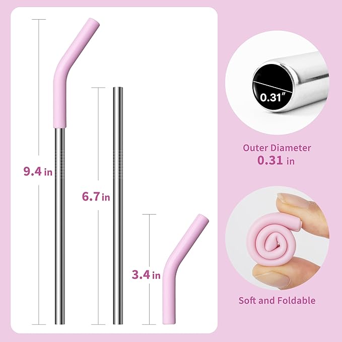 6.7" Short Metal Straw-Reusable Stainless Steel Drink Straws with Silicone Tips and Brush, Fit for 6 7 10 12 oz Small Cups (Colors 2)