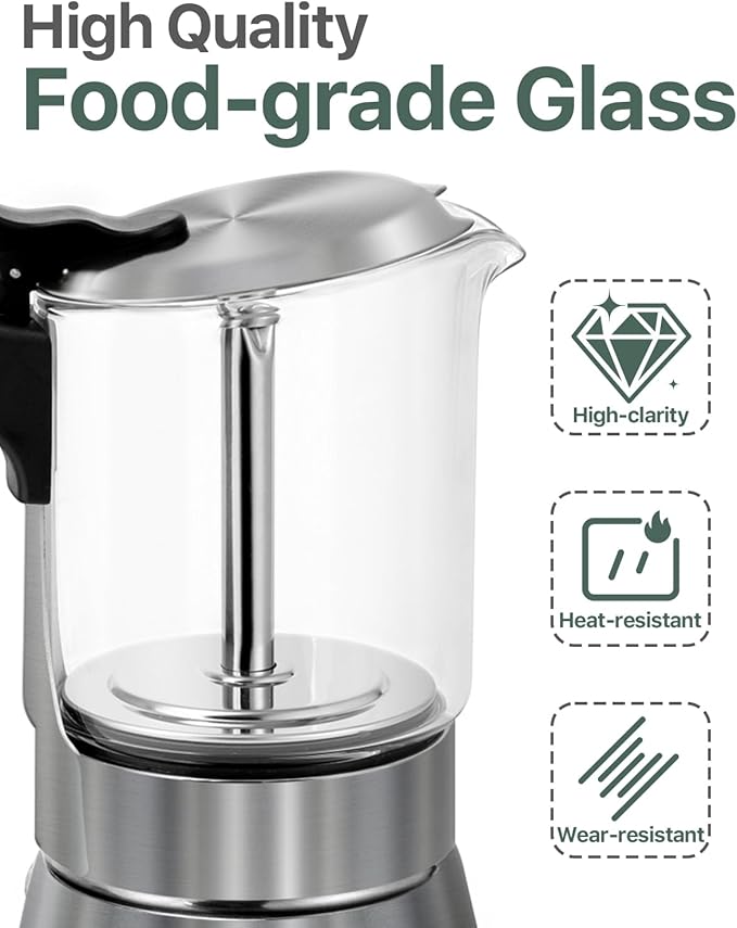 Grasseed Stainless Steel Moka Pot, Crystal Glass-top Coffee Maker Mocha Pot, Italian Stovetop Espresso Maker for Coffee - 6 Cup/240ml