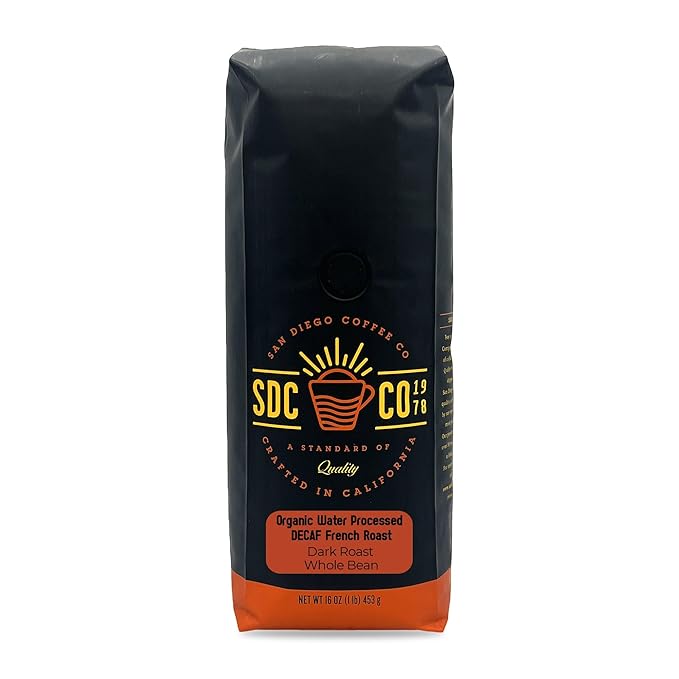 San Diego Coffee Organic French Roast DECAF, Dark Roast, Whole Bean Coffee, 16-Ounce Bag Café en grano tostado descafeinado