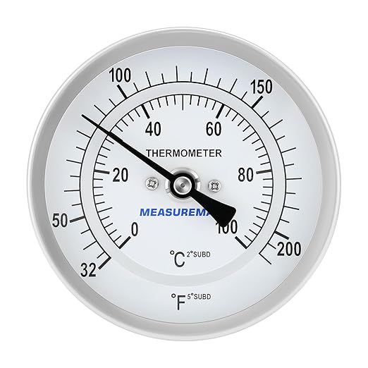 MEASUREMAN Hot Water Thermometer, 3" Dial, 2" Lead-Free Brass Stem, 32-212F/0-100C Range, 2% Accuracy, Adjustable, 1/2" NPT Back Mount