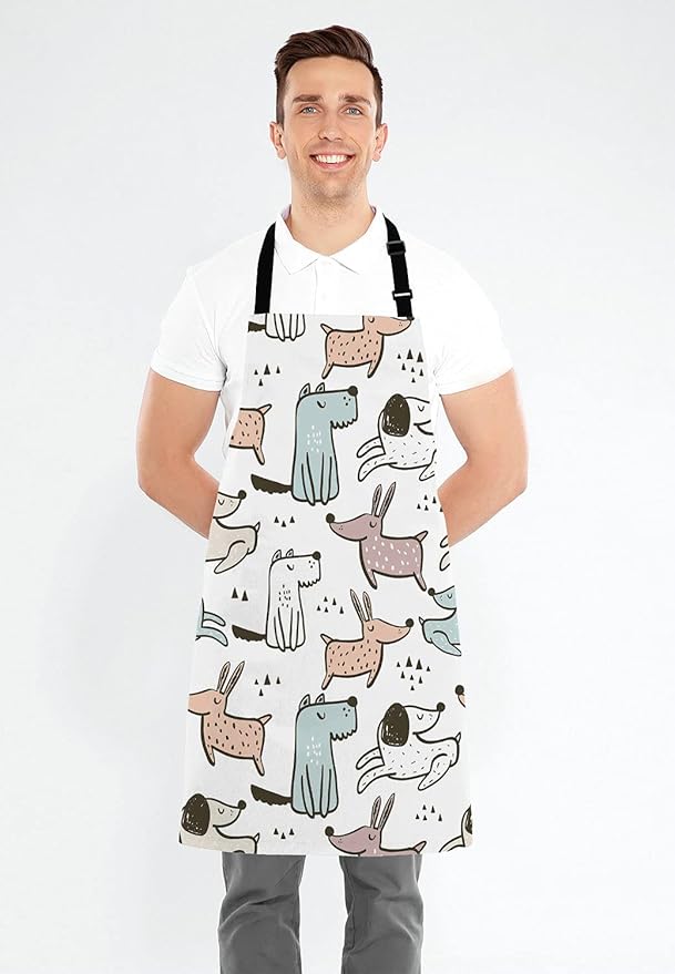 Cartoon Dogs Apron for Women and Men, Adjustable Kitchen Chef Apron for Cooking Baking - Cute Birthday, Anniversary, Mother's Day Apron Presents for Mom Wife Girlfriend Aunt Grandma
