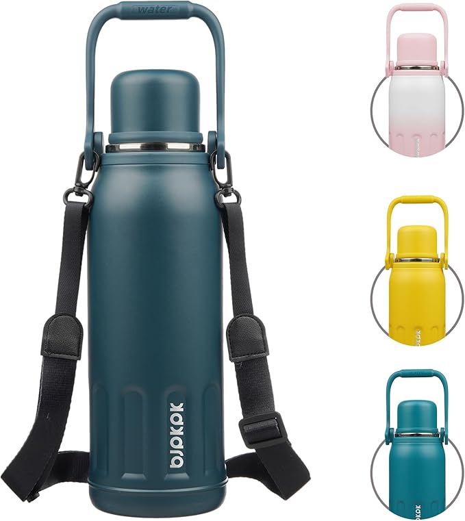 BJPKPK Insulated 50oz Thermos Water Bottle BPA Free With Lid and Carry Handle Stainless Steel Water Bottles for Outdoor Sports,Navy Blue