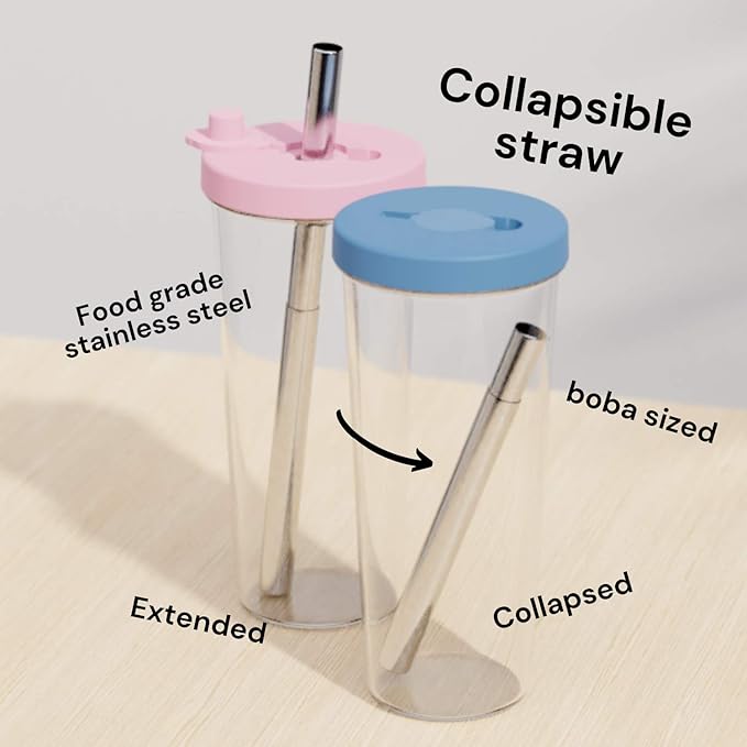 Dodoko Sage Green 24 oz Reusable Boba Cup and Straw Bubble Tea Cup with Wide Lid and Straw