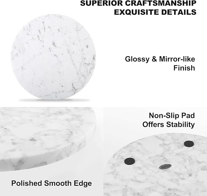 Koville Italian Natural Marble Cutting Board for Kitchen, 11inch Round Hand Crafted Marble Slab for Cheese, Charcuterie, Pastry Board - Wedding Gift, House Warming Gift(Bianco Carrara)