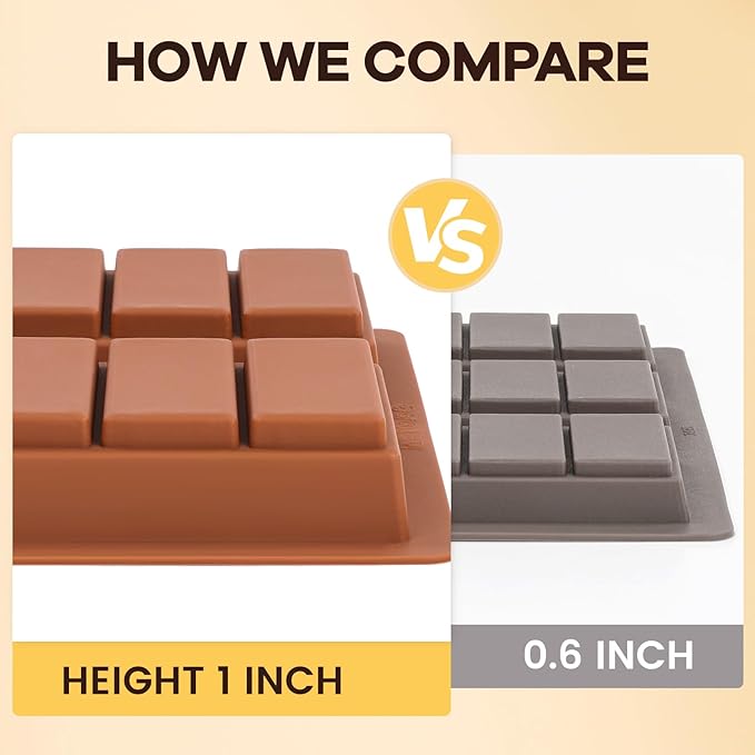 Dubai Chocolate Molds 1 Inch Deep, Silicone Chocolate Bar Mold – Non-Stick, Flexible, Large and Thick Homemade Chocolates, Candies, and Desserts - Set of 1