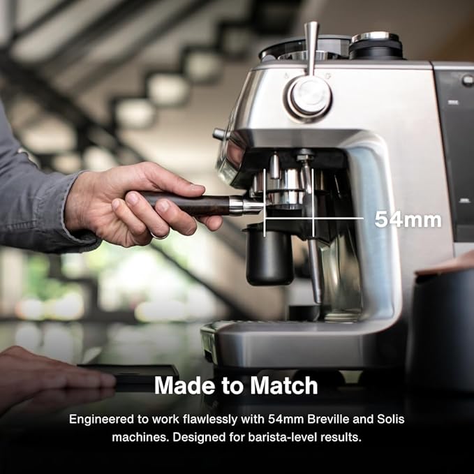Crema Coffee Products 54mm Bottomless Naked Portafilter | Compatible with 54mm Breville Machines | Includes Double Shot Filter Basket | Matte Black