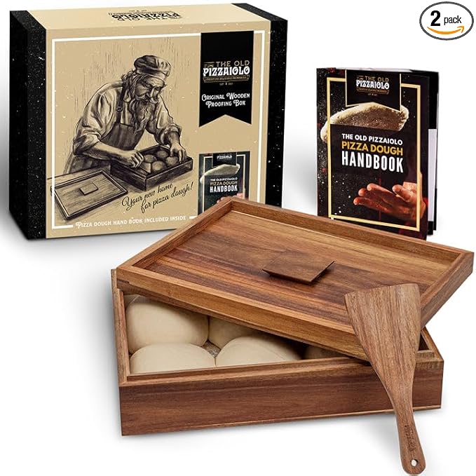 Wooden Pizza Dough Proofing Box w/Lid – 16” x 12” – Made From Natural Acacia Wood – 2-Pack