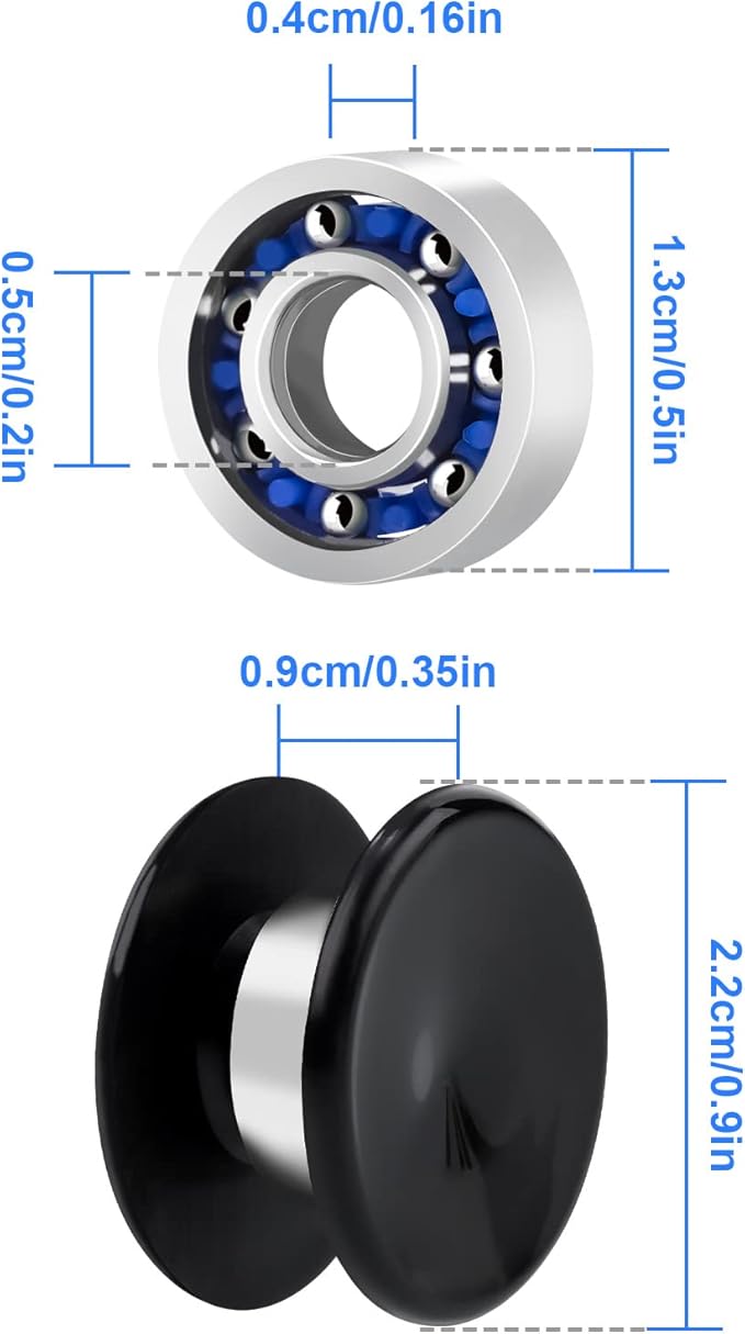 16 Pack Fidget Spinner Bearing and Cap Replacement Set, Chrome Steel Bearing Balls, High Speed 13mmx7mmx4mm Bearings Single Sealed Small Bearings for Fidget Spinner