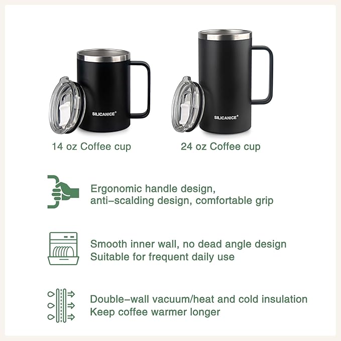 24 oz stainless steel glass with handle double-wall insulation, easy to hold and clean, suitable for coffee, beverages, cola, protein powder, beer Navy