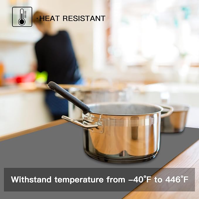 2MM Thick Silicone Countertop Mat, 35.4"x 23.6" Silicone Mats for Kitchen Counter, Nonslip Heat Resistant Mat, Large Kitchen Counter Mats, Waterproof Countertop Protector, Semitransparent
