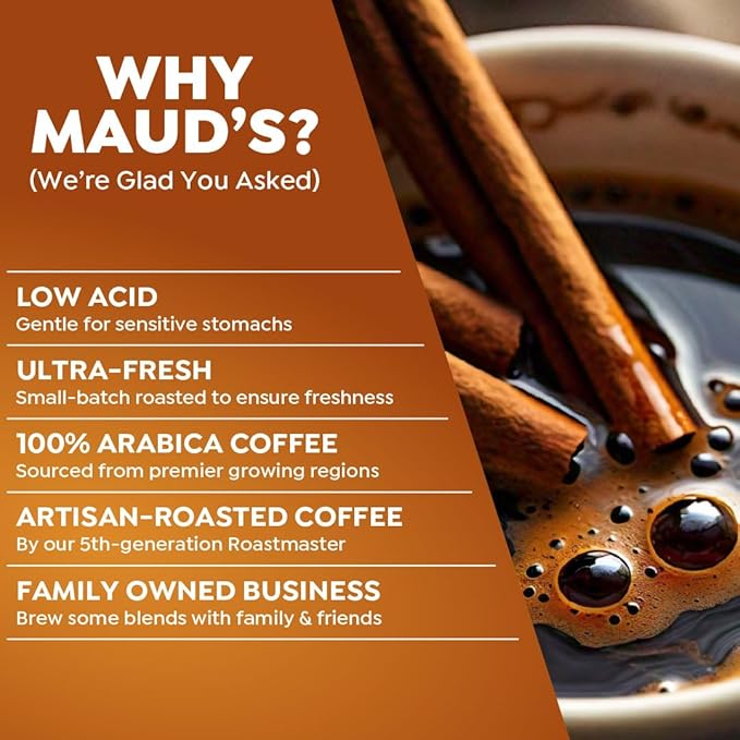 Maud's Cinnamon Roll Flavored Coffee Pods, 18 ct, Medium Roast Flavored Coffee in Recyclable Single Serve Pods – 100% Arabica Beans, Compatible with Keurig K Cups Maker