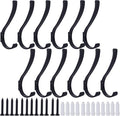 12 Pack Hanging Coat Hooks Wall Mount, Coat Hanger Wall Hangers, Metal Hooks for Hanging Heavy Duty, Screw in Hooks for Hanging Towels, Clothes, Backpack, Hat, Bag, Jacket, Key, Robe, Backpack Black