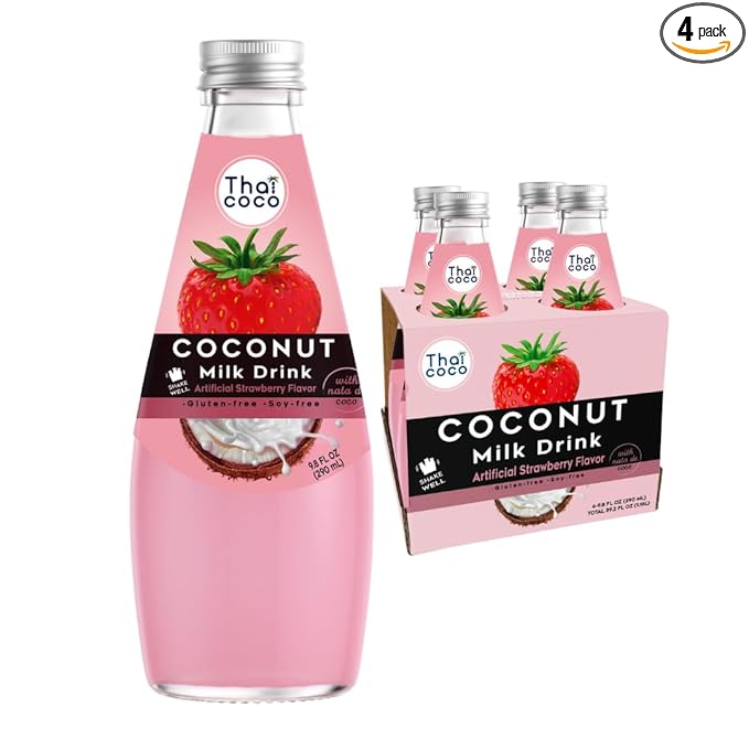 Thai Coco - Strawberry Coconut Milk Drink with Nata De Coco - 9.8 fl. oz. 4 Pk