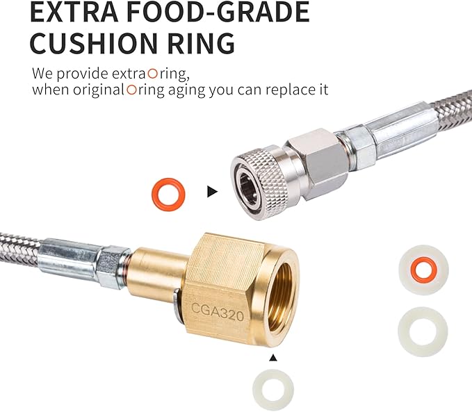 CO2 Tank CO2 Cylinder Direct Adapter with 60in Stainless Steel Hose, CGA320 to TR21-4 Carbonated Water Soda Maker Connector for Fizzi One Touch Jet Ninja Thirsti