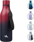 Insulated Water Bottle with Strap,18 oz Double Wall Stainless Steel Vacuum Bottles Metal Water Flask,Rosy Red