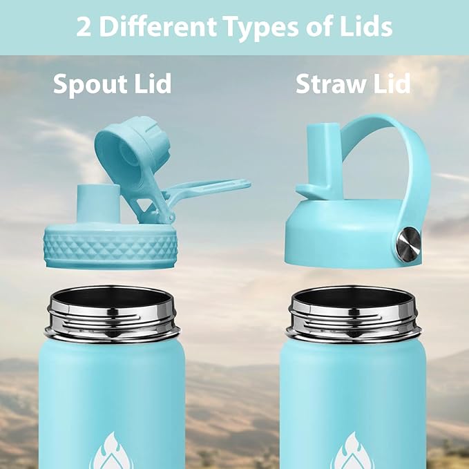 SENDESTAR Stainless Steel Water Bottle, Wide Mouth Water Bottle 40 oz with Straw Lid, Spout Lid, Double Wall Vacuum Insulated Leak Proof, Keeps Liquids Hot or Cold (Mint)
