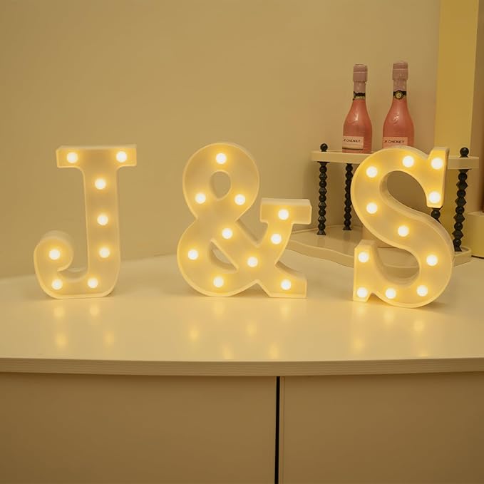 Foaky LED Letter Lights Sign Marquee Light Up Letters Sign for Night Light Wedding/Birthday Party Battery Powered Christmas Lamp Home Bar Decoration(&)