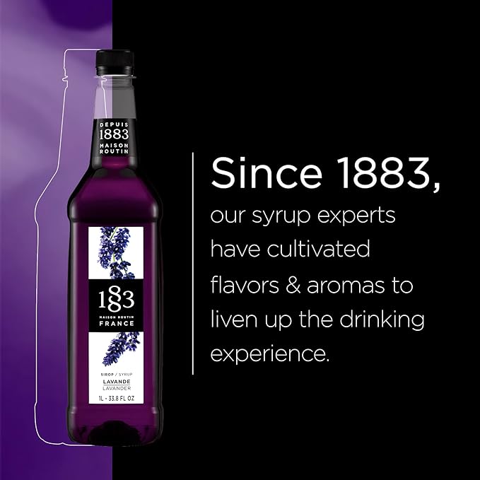1883 Lavender Syrup for Drinks – Floral Flavoring Syrup for Coffee, Cocktails & Lemonades – 1 Liter Plastic Bottle – Made in France