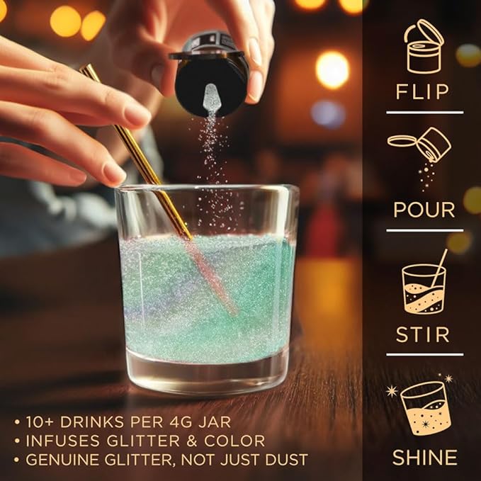 Brew Glitter Iridescent Green Edible Drink Glitter 1x 4g Jar for Cocktails, Beer, & Beverages