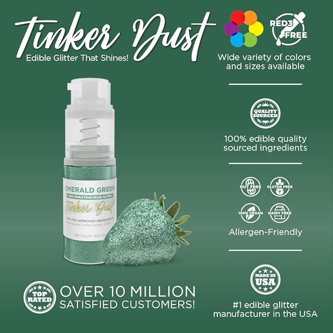 Bakell - Emerald Green Tinker Dust (4g, 1x Mini Spray Pump) Edible Glitter for Food, Desserts, and Beverages!