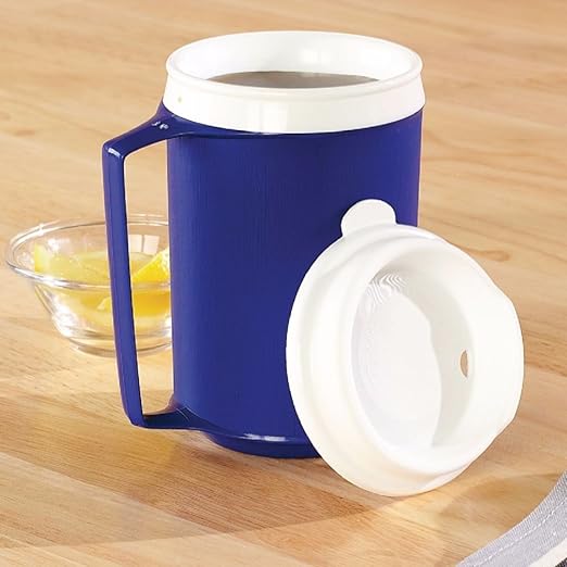 Sammons Preston Insulated Mug with Tumbler Lid, Durable Container for Hot and Cold Liquid Beverages, Tea, Smoothies, 8 oz Blue Travel Coffee Cup with Lid for Elderly, Disabled, Handicapped, Weak Grip