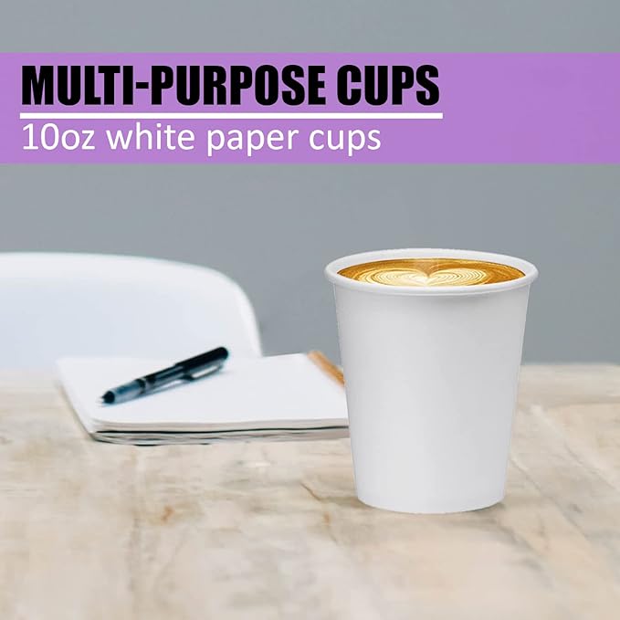 Smygoods White Disposable Paper Coffee Cups (10 OZ, 100 Count) For Hot Beverages, Tea, Espresso, Cocoa - To Go Drink Containers, Café & Office