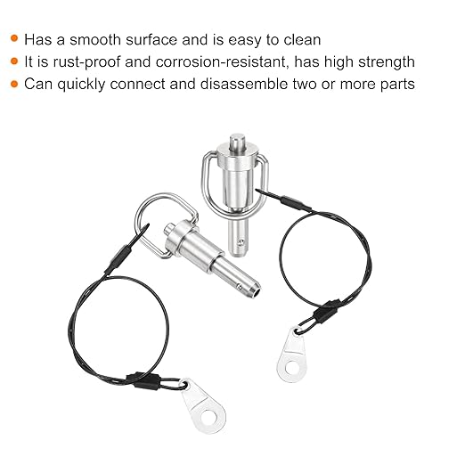 uxcell 2 Pcs Quick Release Pin, 5/16" x 0.5"(Dia. x L) Push-Button Ball Locking Pin 304 Stainless Steel Ring Handle Locking Pin with Wire for Audio Bimini Top Marine, Silver
