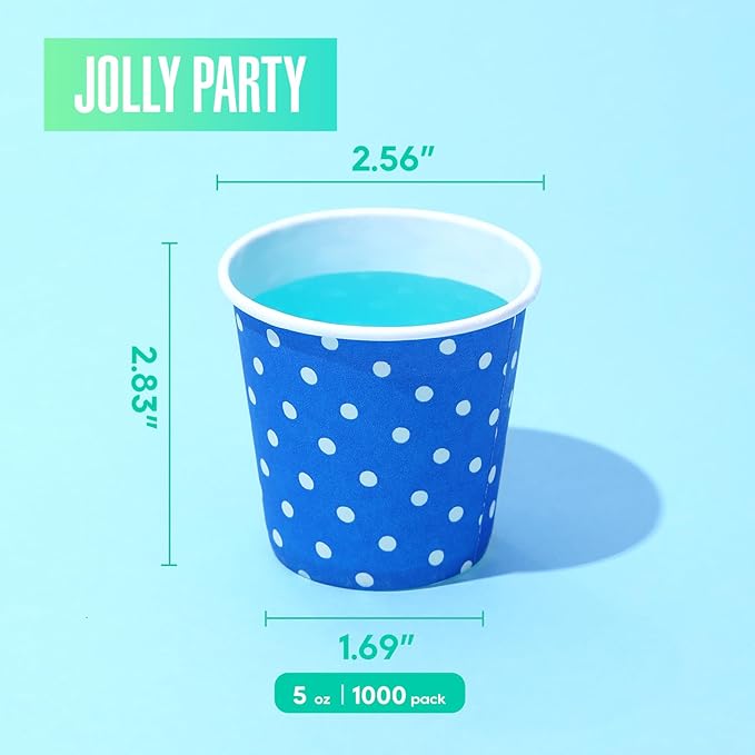 1000 Pack 5oz Paper Cups, Multicolor Paper Disposable Cups, Small Mouthwash Cups, Cold Beverage Drinking Cup for Party, Travel and Event (Dots)