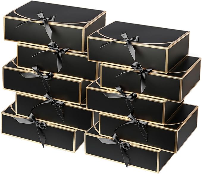10Pack Black Gift Boxes, 10.6x7.8x3.1Inch Bridesmaid Proposal Box with Ribbons, Gift Boxes with Lids for Presents, Mother's Day, Wedding, Groomsmen Proposal, Birthday Party
