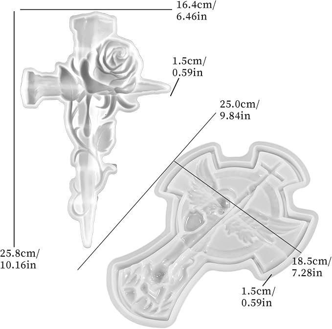 Wehous 2PCS Large Cross Resin Molds, 3D Silicone Resin Molds for Epoxy Casting, Cool Rose Cross Mold Angle Cross Tray Mold for Resin Clay Art Crafts Storage Wall Hanging Decor