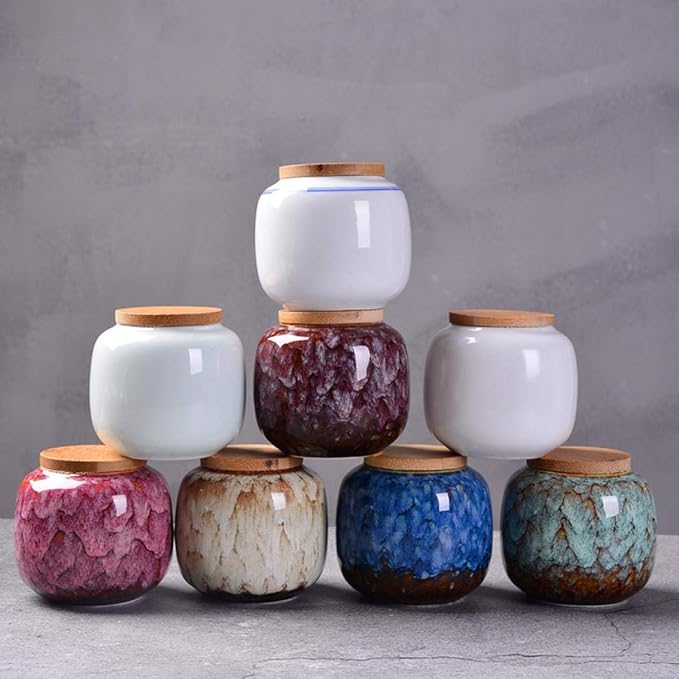 Ceramic Storage Jars, Exquisite Glaze Food Canisters for Kitchen Spice Storage,Tea Caddy Storage,Coffee Jar,Condiment Jar with Seald Lid (Khaki)