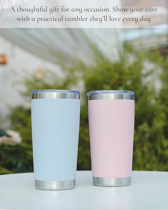 Travel Coffee Tumbler 20oz, 1 Pack Leakproof Travel Coffee Mug with Lid and Straw, Stainless Steel Double Wall Vacuum Insulated Tumbler for Hot/Iced Drinks (Textured Matte, Pink/Lilac Pink)