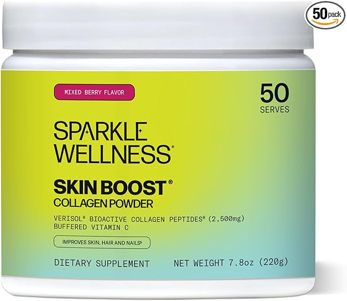 Sparkle Wellness VERISOL Bioactive Hydrolyzed Collagen Peptides | Collagen Powder Supplement with Vitamin C for Skin, Hair & Nail Health | Skin Boost (Mixed Berry) [50-Serves]
