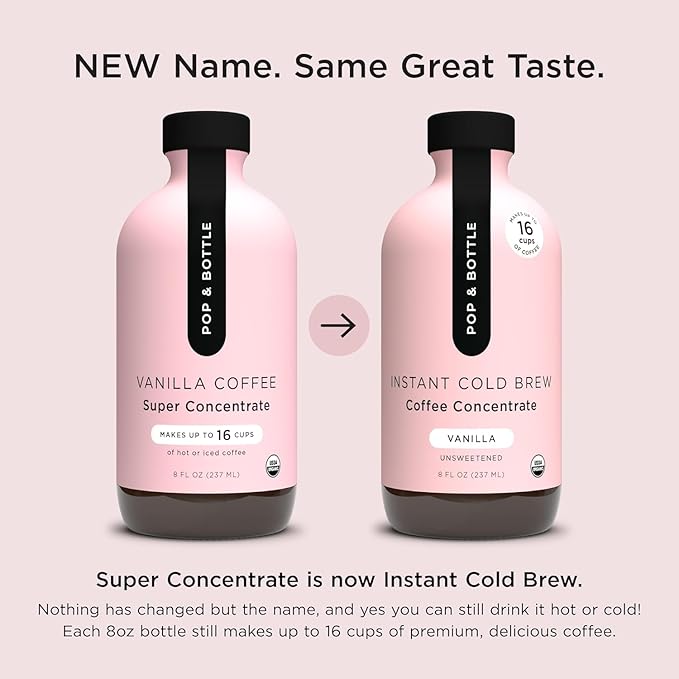 Pop & Bottle Organic Cold Brew Coffee Concentrate - Iced Coffee Concentrate Liquid for At Home, Dairy Free, Makes Up to 16 Cups - Vanilla & Caramel, 8 fl oz (Mixed 2 Pack)