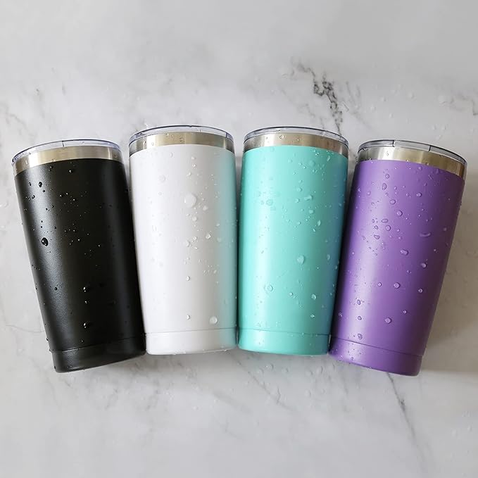8 Pack 20oz Tumbler Vacuum Insulated Travel Mug with Lids, Stainless Steel Double Wall Bulk Cup for Home, Office, Outdoor Suitable for Vehicle Cup Holders(White)