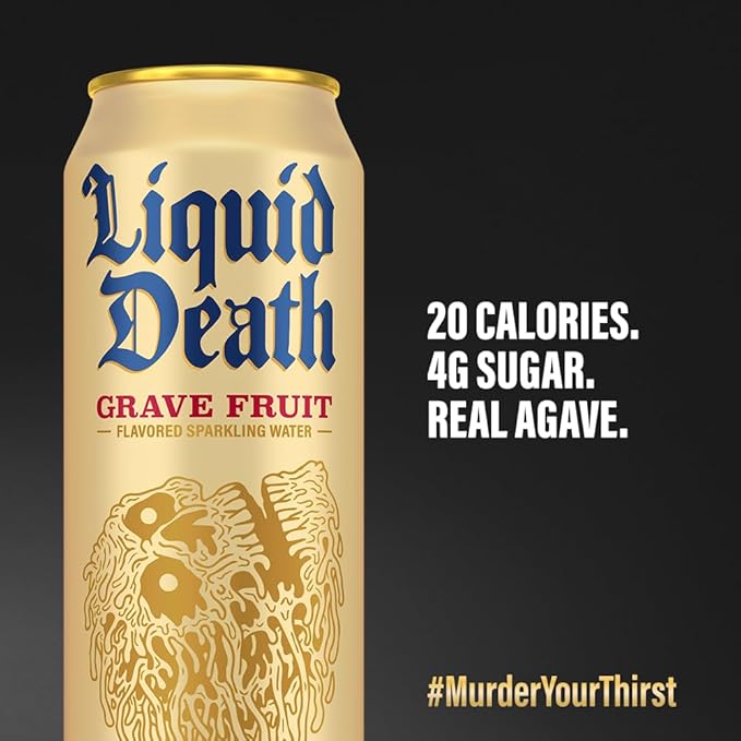 Liquid Death, Grave Fruit, Grapefruit-Flavored Sparkling Water, 8-Pack (19.2oz Cans), Low Calorie & No Artificial Sweeteners