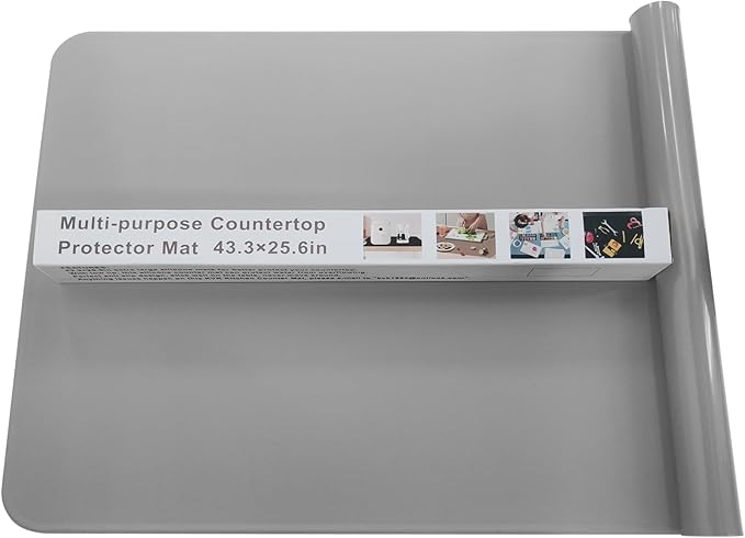 KVK Silicone Mat Silicone Mats for Kitchen Counter Silicone Craft Sheet Large Silicone Pad Desk Work Mat Countertop Protector Table Placemat Resin Casting Molds Mat Nonstick Nonskid 43.3×25.6in Grey