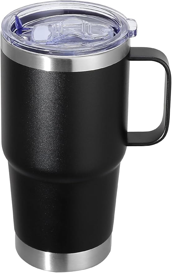 20 oz Stainless Steel Tumbler with Handle Metal Insulated Coffee Travel Mug with Handle Double Wall Tumbler Cup with Lid and Straw, 12 packs(1, NEW Black)